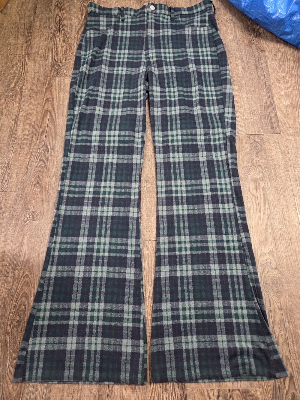 American Eagle Outfitters Plaid Flare Pants - Navy and Teal Size 14 Long Tall